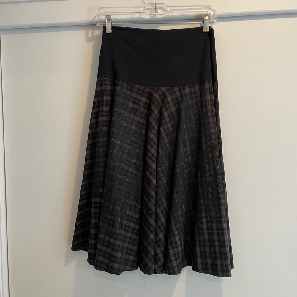 HEYNE‎ BOGUT Plaid Midi Skirt Black Brown Hand Dyed Size 1